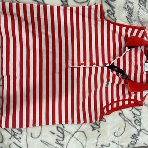 Lacoste Red and White Striped Polo Top